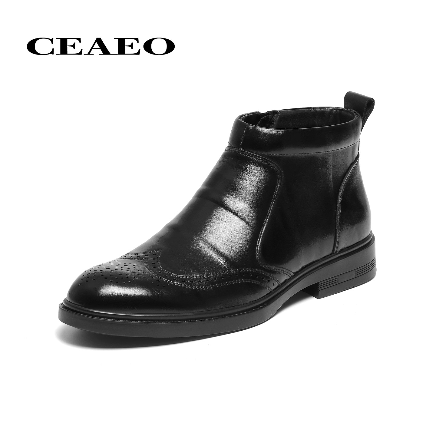 西二男士真皮雕花切尔西靴男2025冬中帮商务休闲套脚皮靴QH1D3805