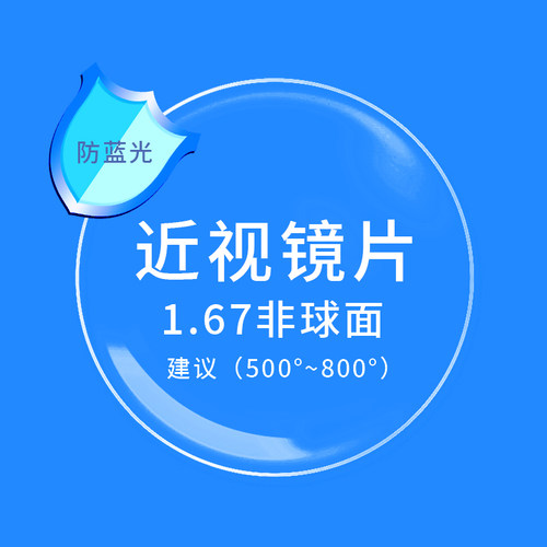 1.67双面非球面防蓝光近视眼镜片Anti-Blue Light配镜2片定制加工