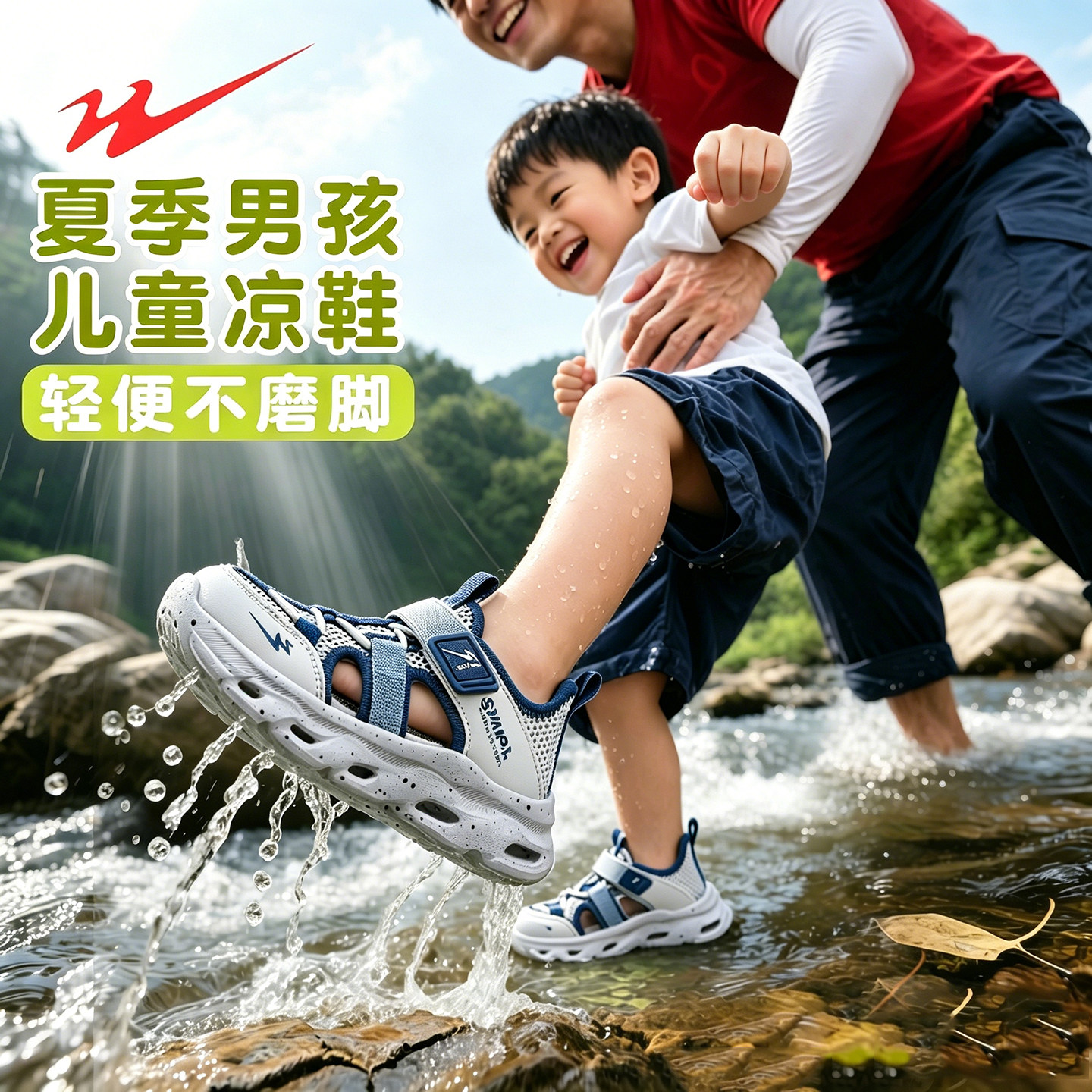 双星夏季男孩儿童凉鞋男童透气包头款运动鞋大童夏天软底轻便童鞋