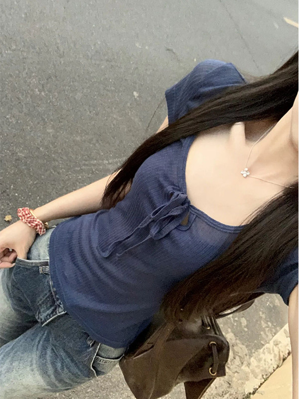 Chic Korean Tie-Up Crop Tee: Innocent Charm, Seductive Edge - Product image 2