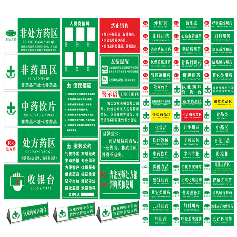 红蓝点药店分类标识牌全套