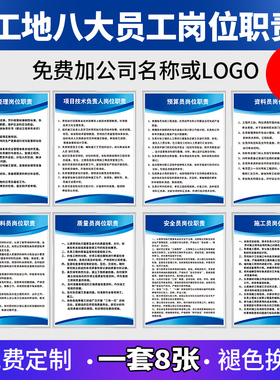 施工现场八大员管理制度项目经理施工材料预算安全质量员岗位职责建筑工地安全规章制度五牌一图标识警示牌