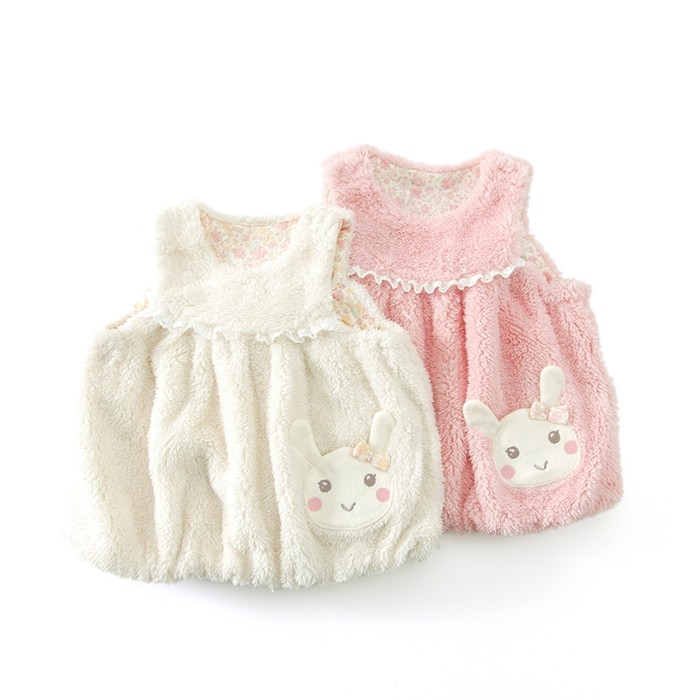 现货5折 日本coeur a coeur小兔家 女宝冬毛茸茸背心裙两面穿70cm