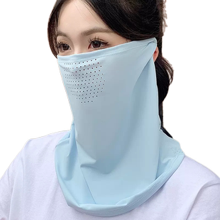 冰丝防晒面罩女士遮全脸罩夏天挂耳面纱薄款透气遮阳口罩护颈围脖