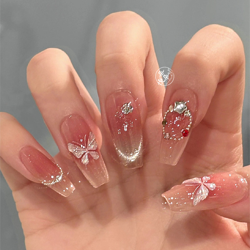 纯手工穿戴甲冰晶蝴蝶千金甜心温柔清透猫眼光疗定制美甲贴片成品,彩妆/香水/美妆工具,穿戴甲/甲片,淘宝优惠券,粉丝福利购,淘宝优惠卷