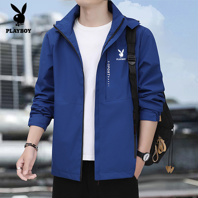 花花公子冲锋衣男士新款潮流春秋外套防风防水户外青年大码夹克男