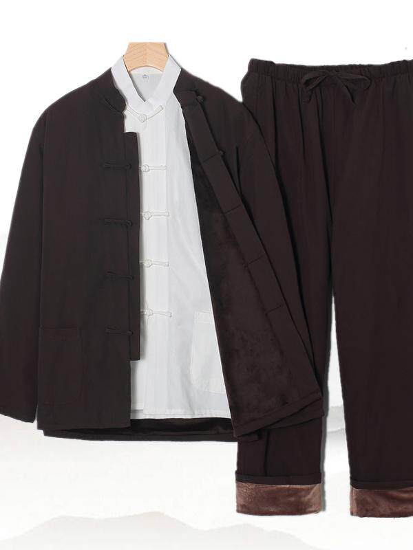 TANG MENS AUTUMN AND WINTER VELVET SUIT CHINESE STYLE MENS THREE-PIECE SUIT CASUAL THICKENED JACKET RETRO BUCKLE TUNIC