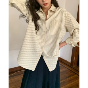 2023年新款 简约休闲条纹衬衫 设计感小众宽松上衣 你好卡农 女春季