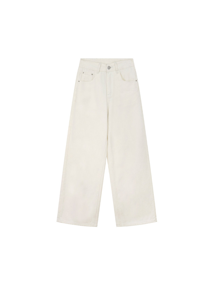 White wide-leg pants laid flat on a plain background