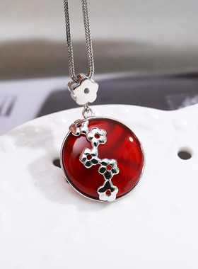复古吊坠本命年红色女纯银小众