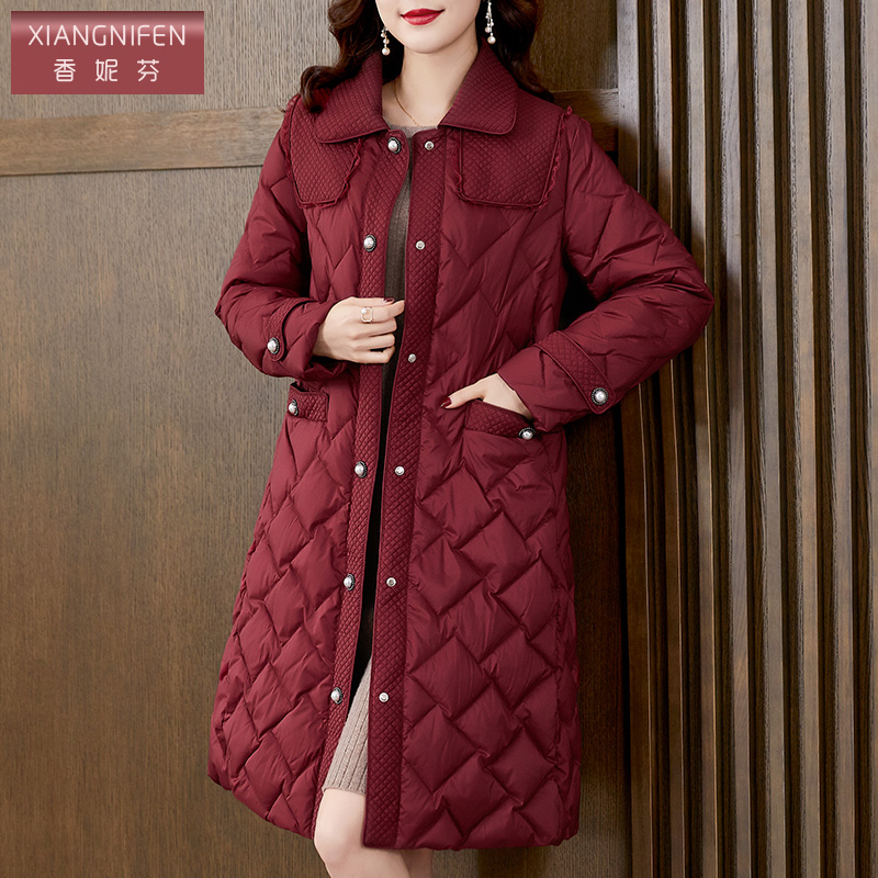 香妮芬韩版休闲洋气翻领白鸭绒羽绒服女2025新款冬季中长款外套
