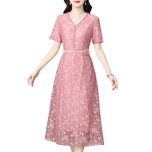 香妮芬镂空蕾丝设计感连衣裙女2026新款夏装中年妈妈气质温柔裙子