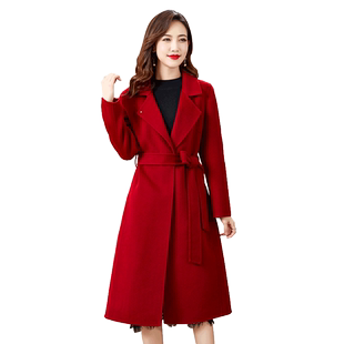 香妮芬红色高端洋气双面呢羊毛羊绒大衣女2026新款春秋中长款外套
