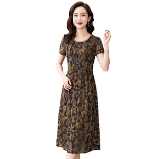 香妮芬中年妈妈台湾纱高档连衣裙女2026新款夏季漂亮修身显瘦裙子