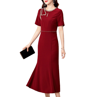 香妮芬高腰显瘦喜婆婆婚宴装礼服敬酒2025新款夏季丈母娘连衣裙女