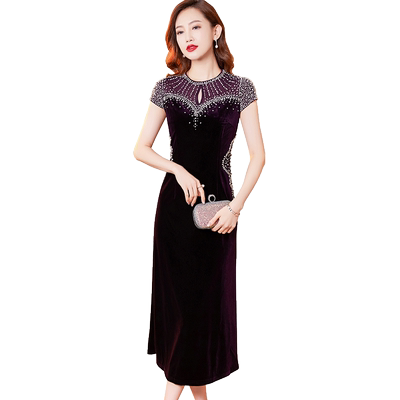 香妮芬紫色时尚洋气阔太太贵夫人婚宴礼服2026新款妈妈婚庆连衣裙