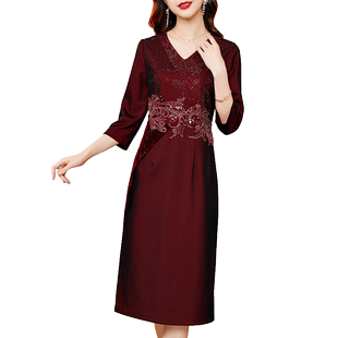 香妮芬时尚洋气减龄v领喜婆婆宴会礼服2026新款妈妈婚礼连衣裙女