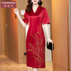 香妮芬高贵优雅重工钉珠妈妈婚庆连衣裙2026新款夏季气质结婚礼服