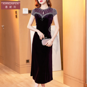 香妮芬紫色时尚洋气阔太太贵夫人婚宴礼服2026新款妈妈婚庆连衣裙