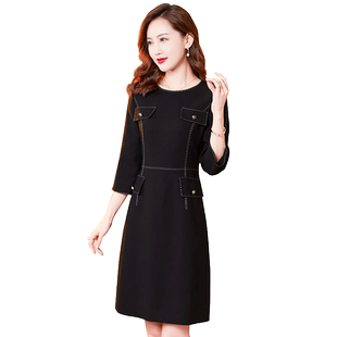 香妮芬简约通勤2025秋季新款小香风连衣裙时尚圆领优雅气质包臀裙