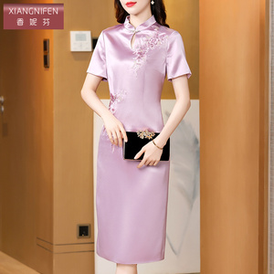 香妮芬收腰遮肚子改良旗袍婚宴礼服醋酸2026新春夏妈妈婚礼连衣裙