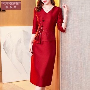 香妮芬贵夫人妈妈连衣裙女高端洋气2026春季新款气质优雅婚宴礼服