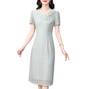 香妮芬妈妈洋气高贵连衣裙2026新款夏装高端精致蕾丝漂亮独特裙子