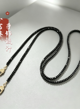 天然黑尖晶石4mm超大扣超闪女款项链包包链轻奢小众高档高级配饰