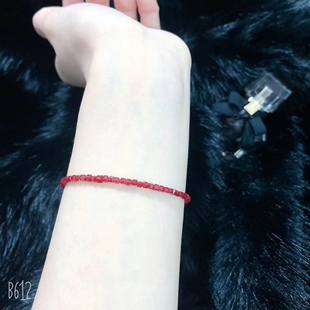 手作鸽血红宝石色方糖手链 女款红色尖晶石极细3mm手串客定款
