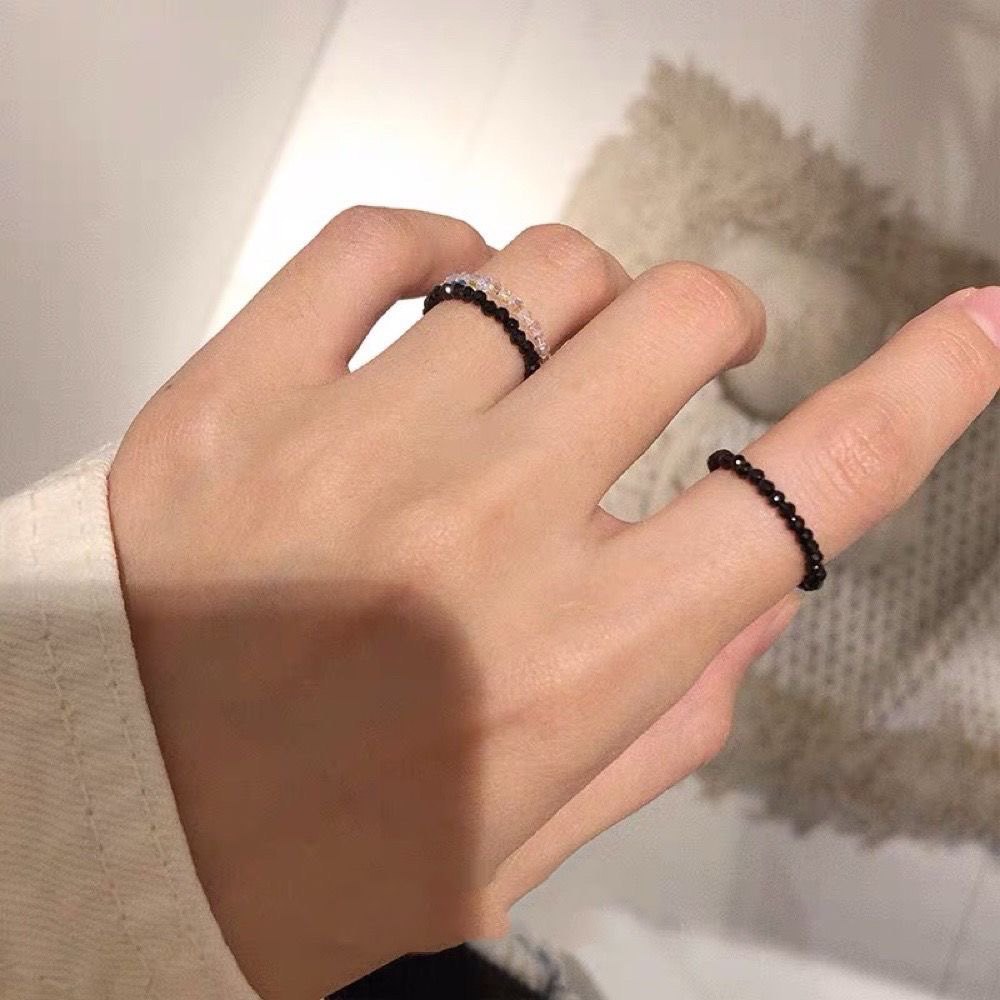 手工独家设计超百搭施家黑尖晶石美国14k包金水晶戒指女叠戴时尚