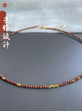 春夏百搭搭配项链女款锁骨链超细2mm金沙石刻面颈链高级古风饰品