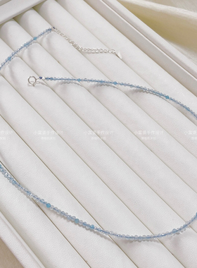 天然海蓝宝天然石锁骨链 极细轻奢2m刻面女款颈链925纯银个性小众