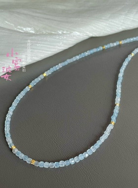 日韩治愈系时尚清新淡雅小众原创简约海蓝宝真石串珠细项链锁骨链