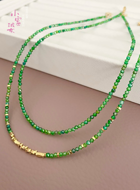 小清新绿色串珠项链女夏锁骨链2024年新款潮高级感轻奢颈链配饰
