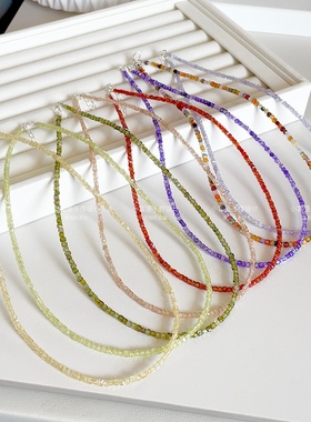 高级感小方糖项链彩色多巴胺夏季百搭穿戴女款锁骨链显白爆闪纯银