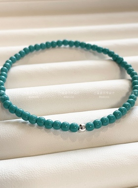 s925纯银高瓷绿松石优化天然石女手串弹力银圆珠小手链男女同款