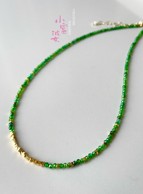 显白翡翠绿阳绿色细项链女性锁骨链碎金24新款串珠刻面锆石颈链