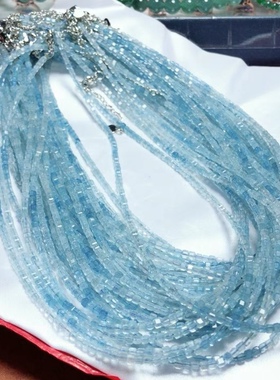 天然海蓝宝方糖锁骨链项链渐变多宝 冰透清爽简约女个性正方形