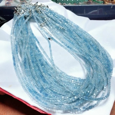 天然海蓝宝方糖锁骨链项链渐变多宝 冰透清爽简约女个性正方形