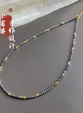 天然真品太赫兹石超闪2mm极细刻面锁骨链女款银灰色项链金色方块