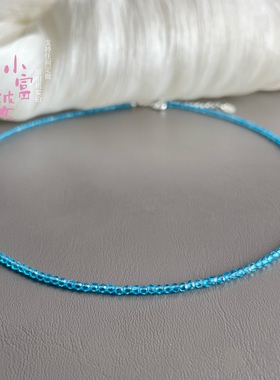 原相机实拍 清透冰种海蓝宝天河石色尖晶石锁骨链极细轻奢感项链