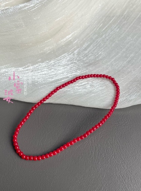 细如红绳 春夏新款红色2m极细满肉柿子红色女款手串弹力绳手链