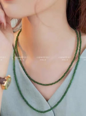 简约轻奢显白绿色新中式复古绿玉髓14k包金项链气质百搭碧玉色