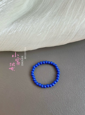 戒指 2mm极细青金石色蓝色矿石纯珠手工款指环极简关节戒尾戒叠戴