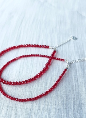 极细2mm小米珠刻面红尖晶水晶手链 925纯银款轻奢高级感红色手串