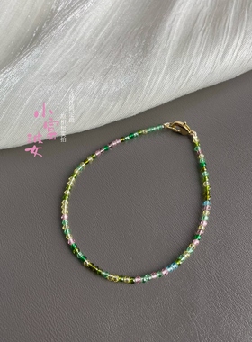 超细2mm彩虹糖果碧玺色施家水晶刻面仿碧玺手链多巴胺轻奢高级感