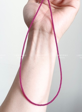天然红色宝石极细红刚玉串珠项链女玫红圆超闪切面水晶叠戴锁骨链