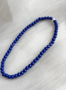 精品仿青金石色蓝矿石散珠子长链圆佛珠手串手链项链手工串珠银珠