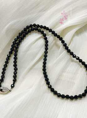 纯银黑碧玺串珠项链超闪切面简约百搭颈链碎闪璀璨气质锁骨链女