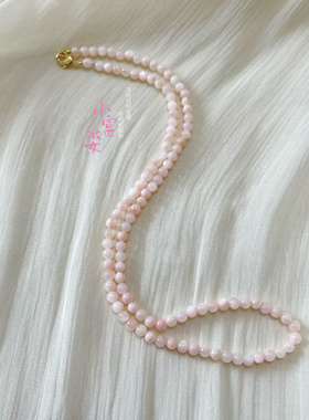 天然淡水粉贝母圆珠锁骨链贝壳珍珠项链颈链小众设计感高级小米珠